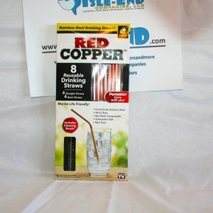 Red Copper 9-Pc Stainless Steel Straws in Copper